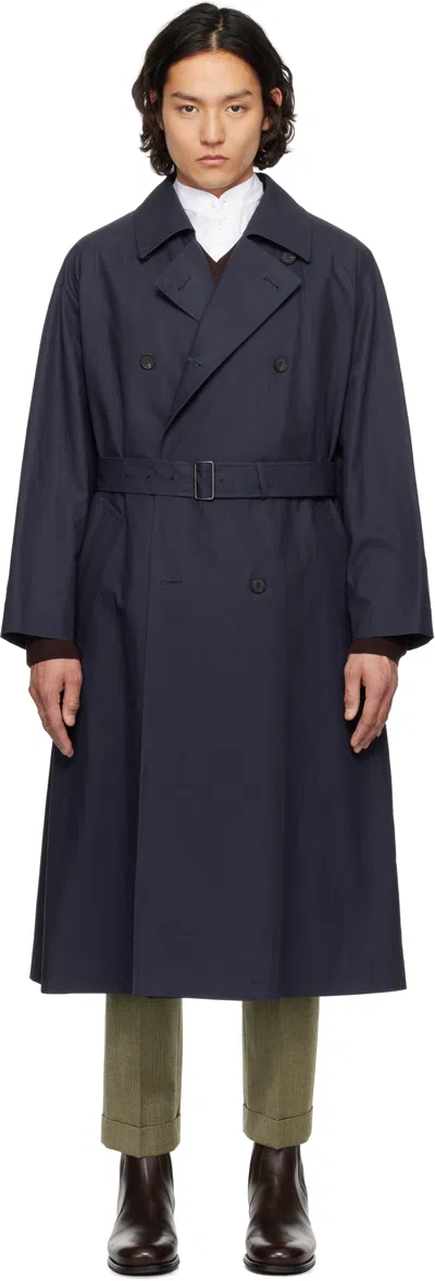 YLÈVE NAVY HIGHDENSITY COTTON BROAD LINER TRENCH COAT