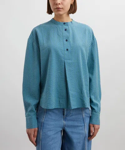 YMC YOU MUST CREATE YMC WOMEN'S OVELIA STRIPED COLLARLESS SHIRT