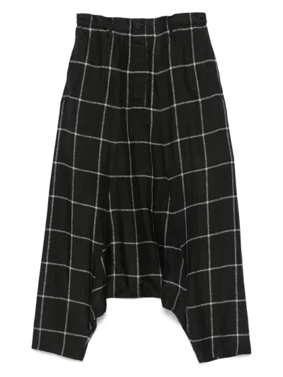 YOHJI YAMAMOTO CHECK-PATTERN DROP-CROTCH TROUSERS