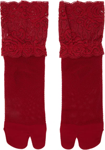 YOHJI YAMAMOTO RED MESH/LACE TABI SOCKS