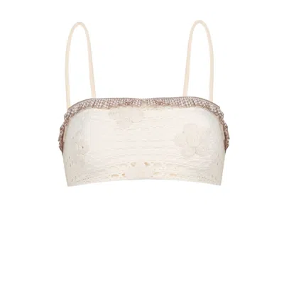 YORSTRULY WOMEN'S WHITE CHELSEA BRA - COLOUR CREAM - CASUAL WEAR BRALETTE WITH FLOWERS & FRILLS