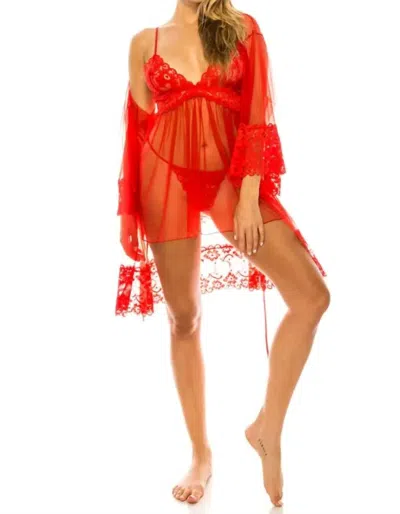 YOUMITA 3 PIECES MESH LINGERIE BABYDOLL SET IN RED