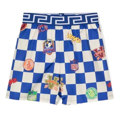 YOUNG VERSACE YOUNG VERSACE BOYS DAMIE VARSITY CHECK SWIM TRUNKS