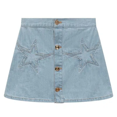 YOUNG VERSACE YOUNG VERSACE GIRLS STAR EMBROIDERED BUTTON DENIM SKIRT