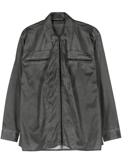 Y/PROJECT LOGO-PRINT ZIP-UP OVERSHIRT