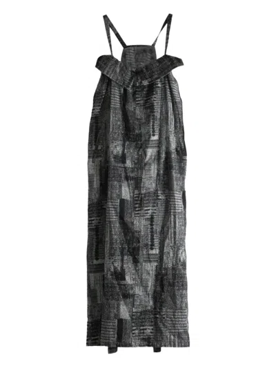 Y'S ABSTRACT-PRINT SLEEVELESS MIDI DRESS