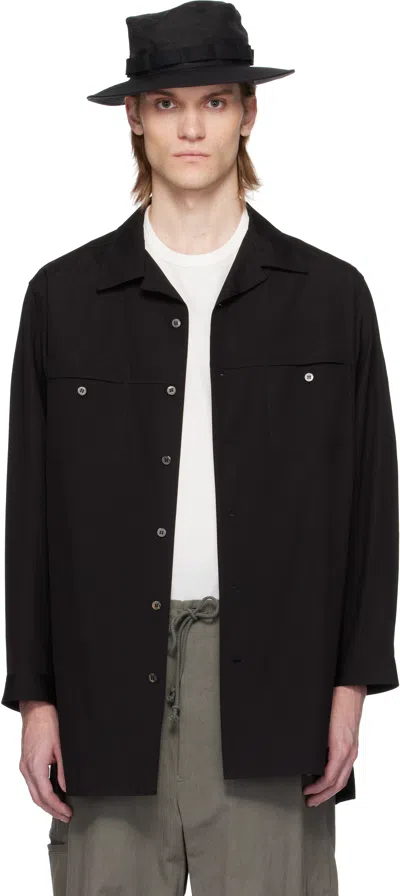 YS FOR MEN BLACK OPEN COLLAR SHIRT