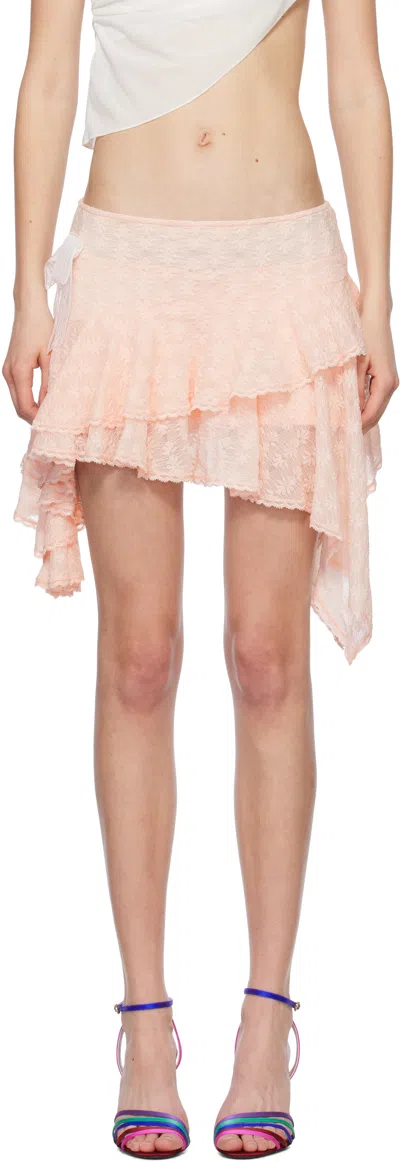 YUHAN WANG PINK RUFFLED LACE MINISKIRT