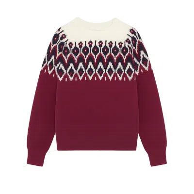 YUMI WOMEN'S RED YUMI BURGUNDY FAIR ISLE RELAXED FIT KNITTED JUMPER