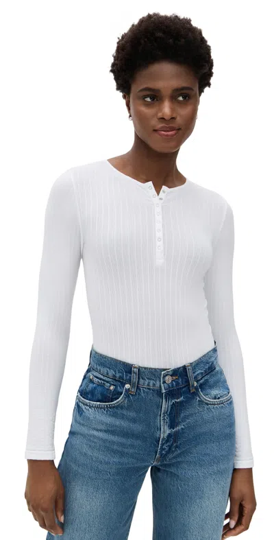 YUMMIE KATRINA COTTON RIBBED SEA THONG BODYSUIT WHITE