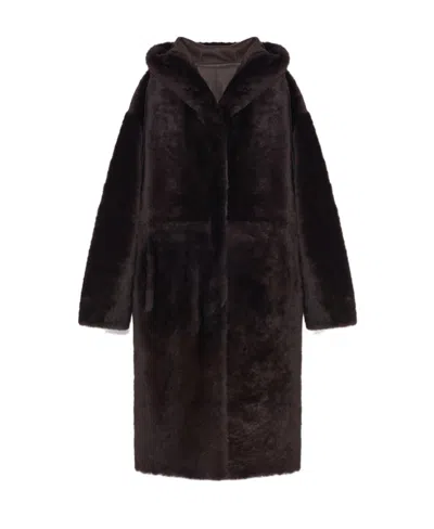 YVES SALOMON YVES SALOMON HOODED SHEARLING COAT