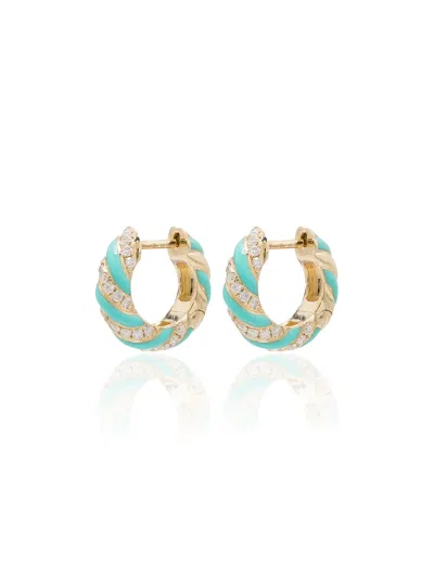 YVONNE LÉON 9KT YELLOW GOLD DIAMOND AND ENAMEL HOOP EARRINGS