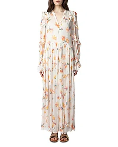 ZADIG & VOLTAIRE RICINY MOUSSELINE RUFFLED FLORAL MAXI DRESS