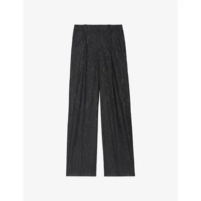 ZADIG & VOLTAIRE WOMENS ANTHRACITE PUROS REGULAR-FIT HIGH-RISE STRIPED FLANNEL TROUSERS