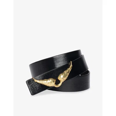 ZADIG & VOLTAIRE WOMENS NOIR ROCK REVERSIBLE LEATHER BELT