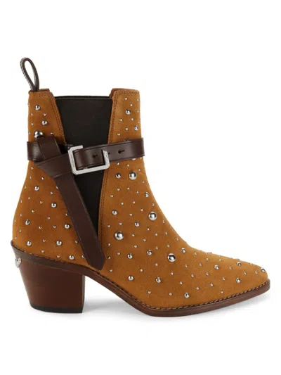 ZADIG & VOLTAIRE WOMEN'S 64MM TYLER CECILIA RIDING-HEEL STUDDED SUEDE CHELSEA BOOTS