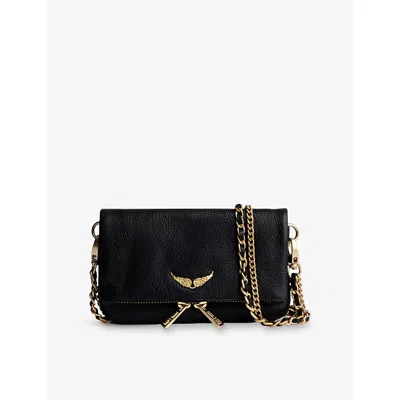 ZADIG & VOLTAIRE WOMENS BLACK GOLD ROCK NANO LEATHER CLUTCH BAG