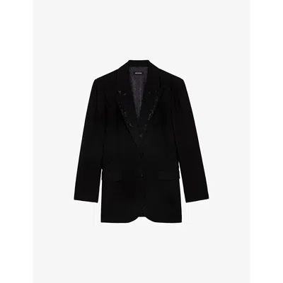 ZADIG & VOLTAIRE WOMENS BLACK VIVA RHINESTONE-EMBELLISHED STRETCH-WOVEN BLAZER