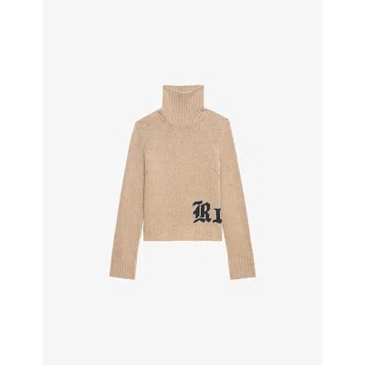 ZADIG & VOLTAIRE WOMENS OATMEAL NALMA TEXT-INTARSIA MERINO WOOL JUMPER