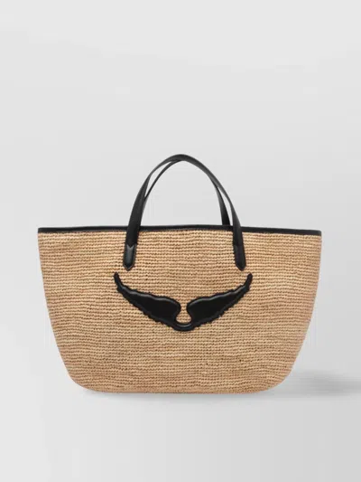ZADIG & VOLTAIRE WOVEN WINGS BEACH BAG WITH DUAL HANDLES