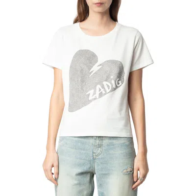 ZADIG & VOLTAIRE ZADIG & VOLTAIRE ALYS BIG HEART STRASS CRYSTAL EMBELLISHED COTTON GRAPHIC T-SHIRT