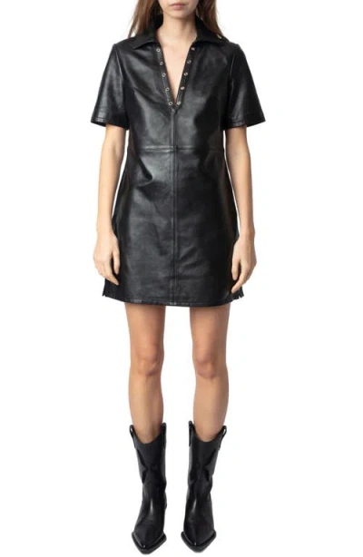 ZADIG & VOLTAIRE ZADIG & VOLTAIRE RALMY CUIR LISSE LEATHER SHIFT DRESS