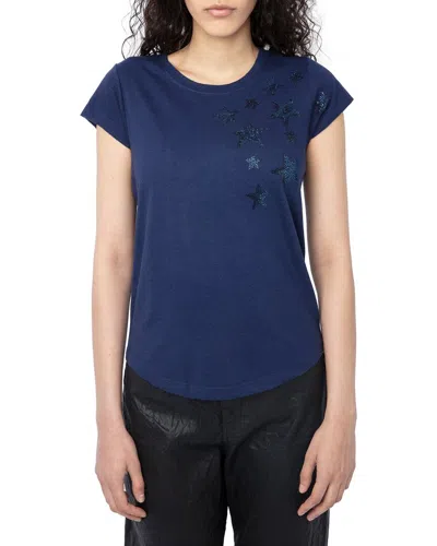 ZADIG & VOLTAIRE ZADIG & VOLTAIRE SKINNY RAIN STARS STRASS LINEN-BLEND T-SHIRT