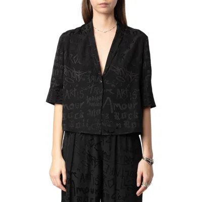 ZADIG & VOLTAIRE ZADIG & VOLTAIRE TELMOS JAC MANIFESTO PRINT SILK SHIRT