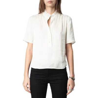 ZADIG & VOLTAIRE ZADIG & VOLTAIRE TOPHER RUFFLE NECK SATIN POPOVER TOP