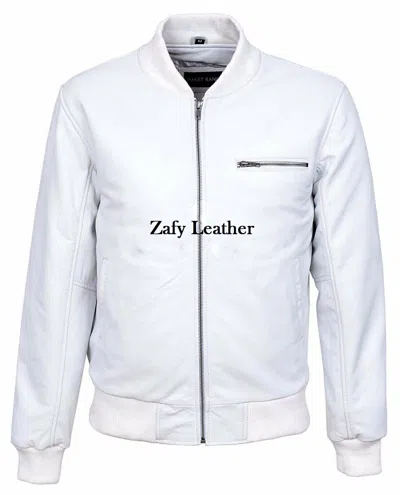 ZAFY LEATHER HERREN LEDERJACKE WEISS COOL ITALIENISCHE WEICH SCHAFSFELL MODISCHE JACKE ZL334