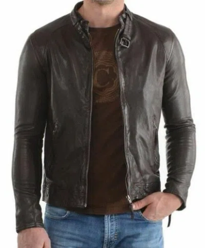 ZAFY LEATHER HERREN`S BRAUNES LEDER MOTORRAD JACKE 100% WEICH SCHAFSFELL SLIM FIT FREIZEIT