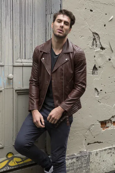 ZAFY LEATHER MODISCH HERREN BRAUNES LEDER JACKE ECHTES WEICHES LAMMLEDER SLIM FIT BIKERJACKE