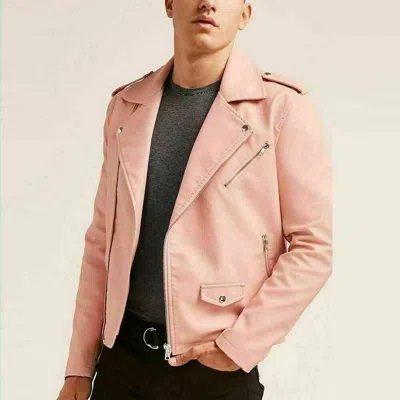 ZAFY LEATHER NEU ORIGINAL ROSA LEDER JACKE FÜR HERREN SLIM FIT BIKER MODISCHE JACKE ZL259