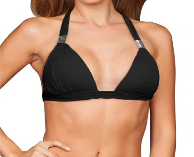 ZALI PLUNGE TRIANGLE HALTER BIKINI TOP IN BLACK