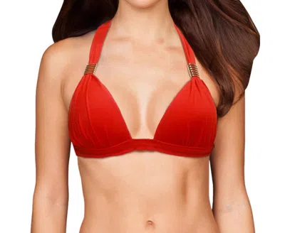 ZALI PLUNGE TRIANGLE HALTER BIKINI TOP IN PERSIMMON