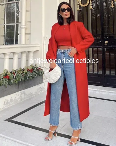 ZARA ZARA WOMAN LONG MASCULINE WOOL-BLEND COAT LIMITED EDITION RED XS-L 2519/711