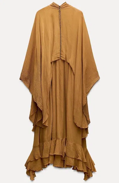 ZARA ZARA WOMAN MIDI ZW COLLECTION DRESS WITH CAPE AND RUFFLES MUSTARD 7521/015