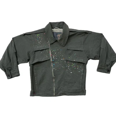 ZASTA STUDIO MEN'S COLOR PALETTE RAW DENIM DARK GREEN MULTISPOTS JACKET F FIVE