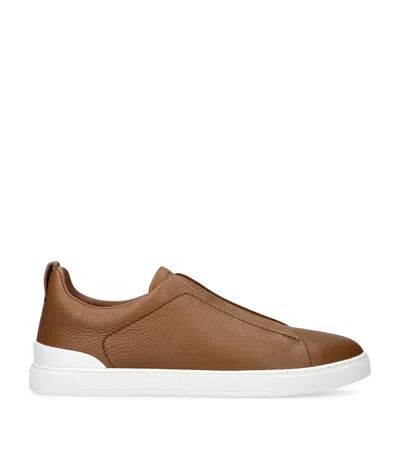 ZEGNA LEATHER TRIPLE STITCH SNEAKERS