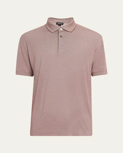 ZEGNA MEN'S COTTON AND SILK TIPPED POLO SHIRT