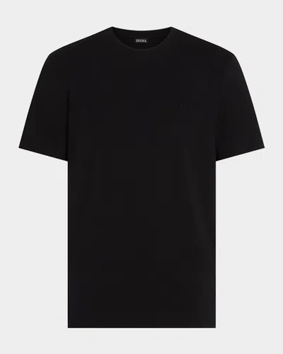 ZEGNA MEN'S COTTON JERSEY TONAL LOGO T-SHIRT