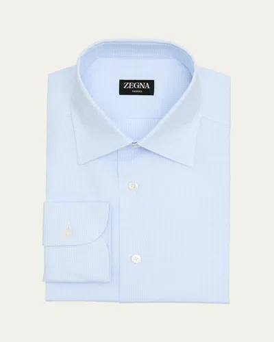 ZEGNA MEN'S MICRO-CHECK TROFEO COTTON DRESS SHIRT