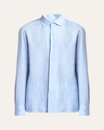 ZEGNA MEN'S OASI LINO CASUAL BUTTON-DOWN SHIRT