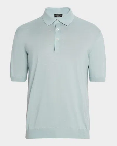 ZEGNA MEN'S SILK, CASHMERE, AND LINEN SHORT-SLEEVE POLO SWEATER