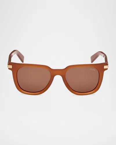 ZEGNA MEN'S SQUARE ACETATE SUNGLASSES