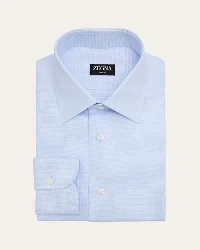 ZEGNA MEN'S TRECAPI COTTON MICRO-CHECK DRESS SHIRT