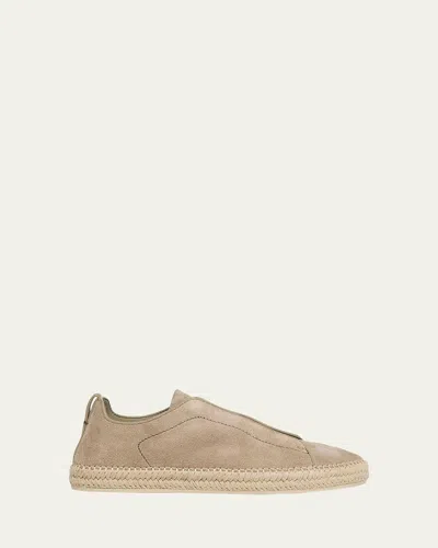 ZEGNA MEN'S TRIPLE STITCH SUEDE ESPADRILLE SNEAKERS