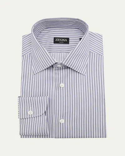 ZEGNA MEN'S TROFEO COTTON MULTI-STRIPE DRESS SHIRT