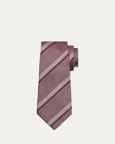 ZEGNA MEN'S WIDE STRIPE JACQUARD SILK TIE