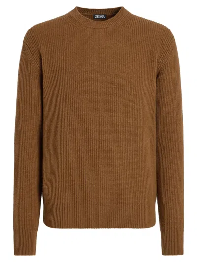 ZEGNA ZEGNA MEN OASI CASHMERE SWEATER BROWN